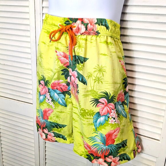 Tommy Bahama Relax Men's Swim Trunks XL Bright Floral Hawaiian Yellow Green EUC - Picture 3 of 16